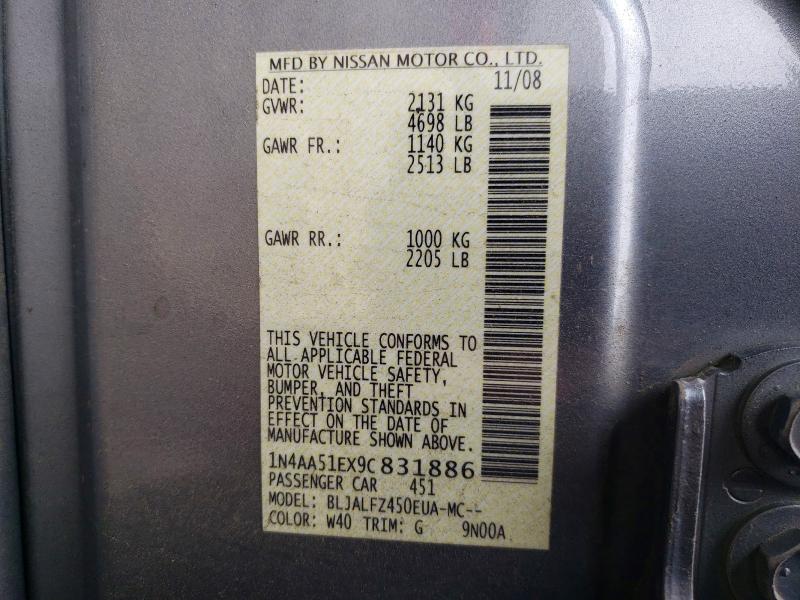 Aukcja sprzedaży 2009 Nissan Maxima, vin: 1N4AA51EX9C831886, numer aukcji: 60440336