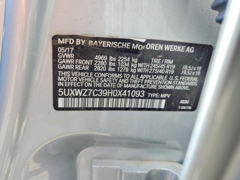 61591796 :رقم المزاد ، 5UXWZ7C39H0X41093 vin ، 2017 Bmw X3 مزاد بيع