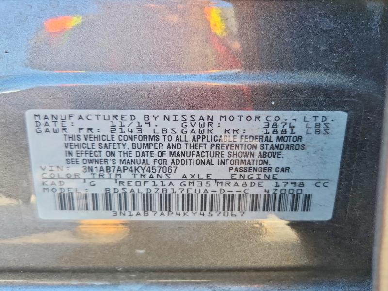 Продажа на аукционе авто 2019 Nissan Sentra, vin: 3N1AB7AP4KY457067, номер лота: 60186376