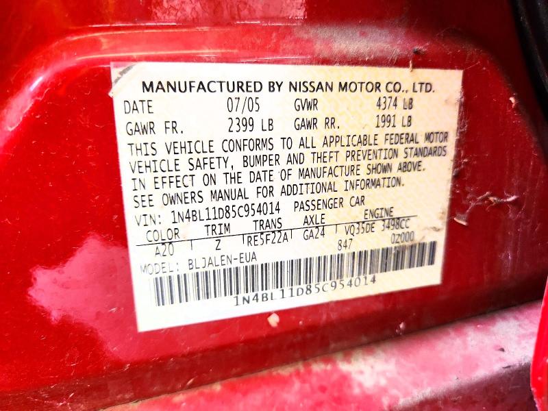 Продажа на аукционе авто 2005 Nissan Altima, vin: 1N4BL11D85C954014, номер лота: 62513906