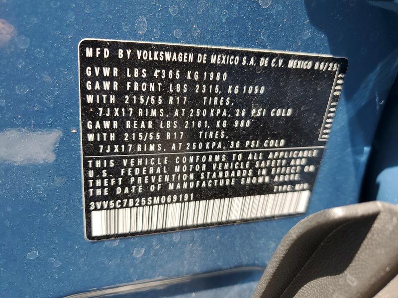 62027386 :رقم المزاد ، 3VV5C7B25SM069191 vin ، 2025 Volkswagen Taos مزاد بيع