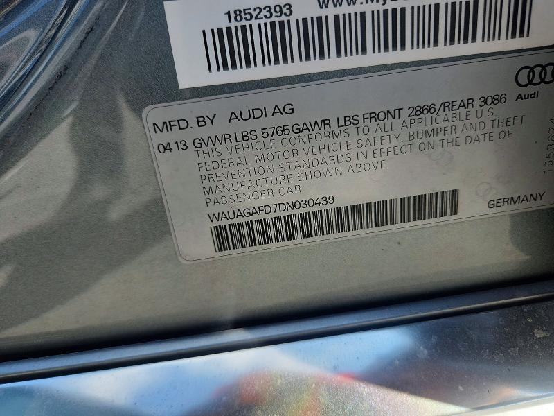 2013 Audi A8 მანქანა იყიდება აუქციონზე, vin: WAUAGAFD7DN030439, აუქციონის ნომერი: 59403376