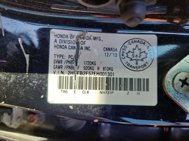 Продаж на аукціоні авто 2014 Honda Civic, vin: 2HGFB2F57EH001301, номер лоту: 62447636