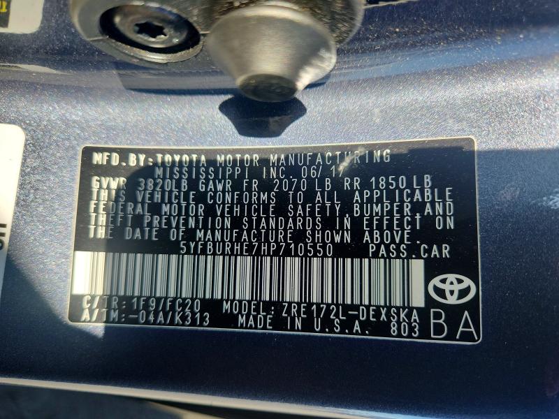 Продаж на аукціоні авто 2017 Toyota Corolla, vin: 5YFBURHE7HP710550, номер лоту: 60079626