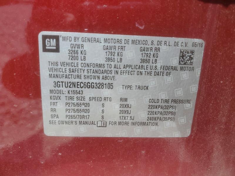 Aukcja sprzedaży 2016 Gmc Sierra, vin: 3GTU2NEC6GG328105, numer aukcji: 85972165