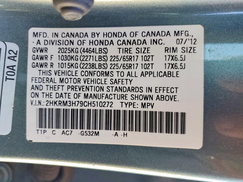 59727376 :رقم المزاد ، 2HKRM3H79CH510272 vin ، 2012 Honda Cr-v مزاد بيع