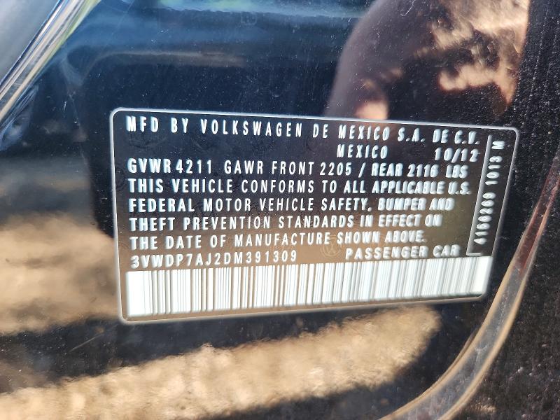 2013 Volkswagen Jetta მანქანა იყიდება აუქციონზე, vin: 3VWDP7AJ2DM391309, აუქციონის ნომერი: 62304556