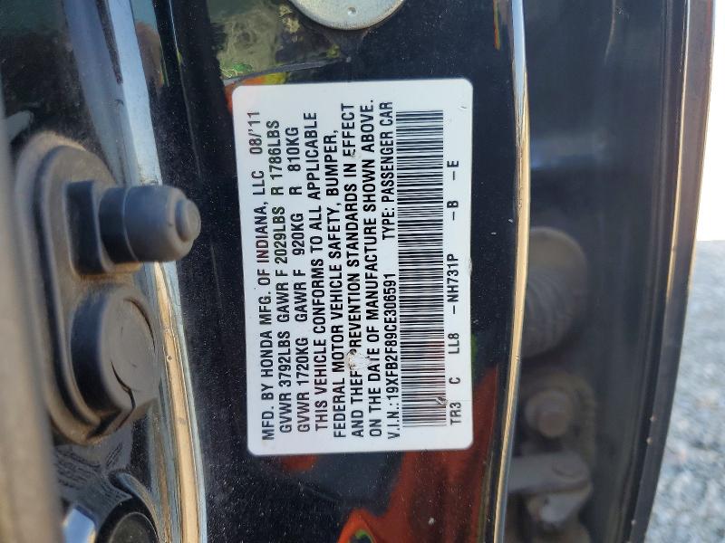 Продаж на аукціоні авто 2012 Hond Civic, vin: 19XFB2F89CE306591, номер лоту: 61248906