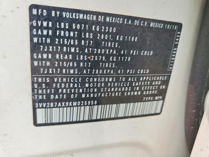 Aukcja sprzedaży 2019 Volkswagen Tiguan, vin: 3VV2B7AX9KM025956, numer aukcji: 61481046