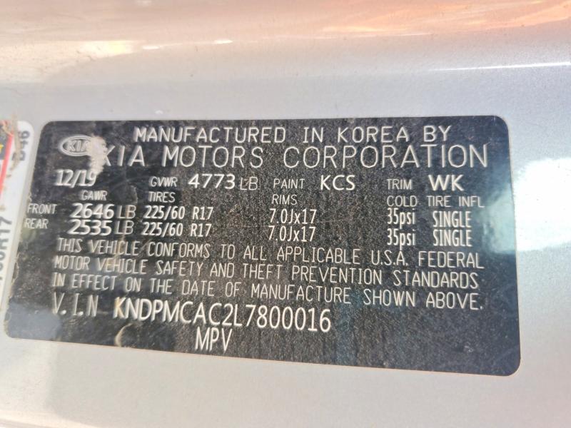 59534026 :رقم المزاد ، KNDPMCAC2L7800016 vin ، 2020 Kia Sportage مزاد بيع