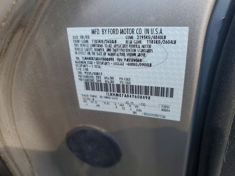 62291596 :رقم المزاد ، 1LNHM87A84Y608498 vin ، 2004 Lincoln Ls مزاد بيع