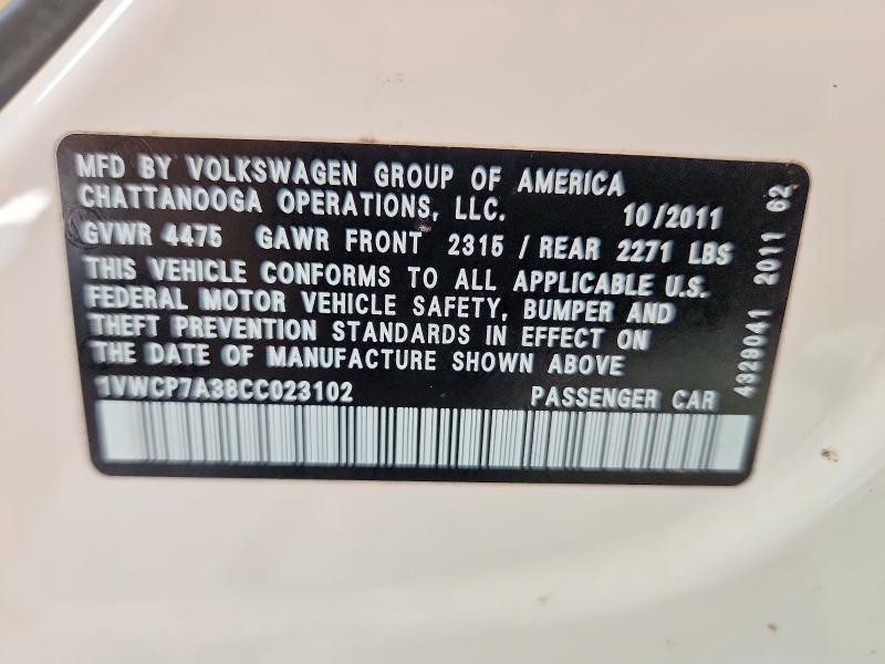 Aukcja sprzedaży 2012 Volkswagen Passat, vin: 1VWCP7A38CC023102, numer aukcji: 62422056