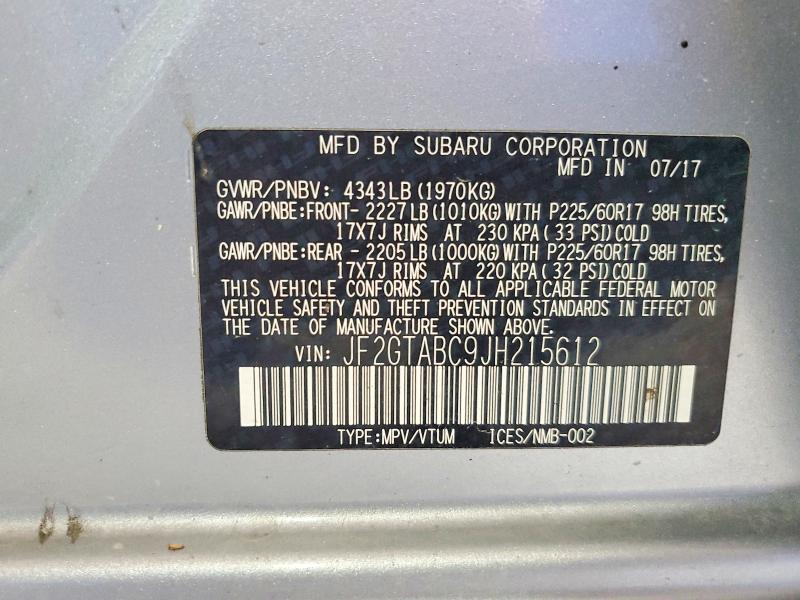 Продаж на аукціоні авто 2018 Subaru Crosstrek, vin: JF2GTABC9JH215612, номер лоту: 60941206