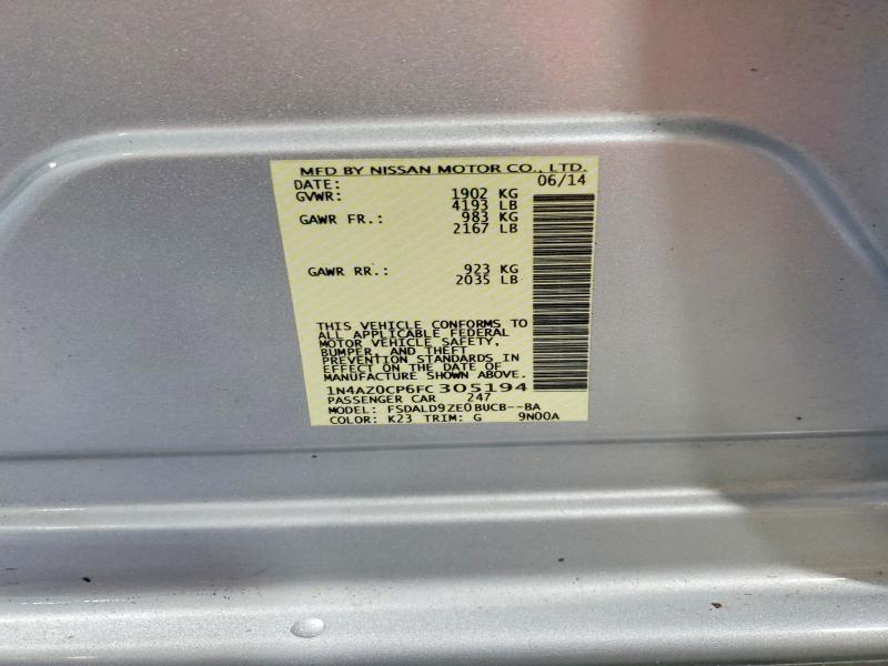 60742826 :رقم المزاد ، 1N4AZ0CP6FC305194 vin ، 2015 Nissan Leaf مزاد بيع