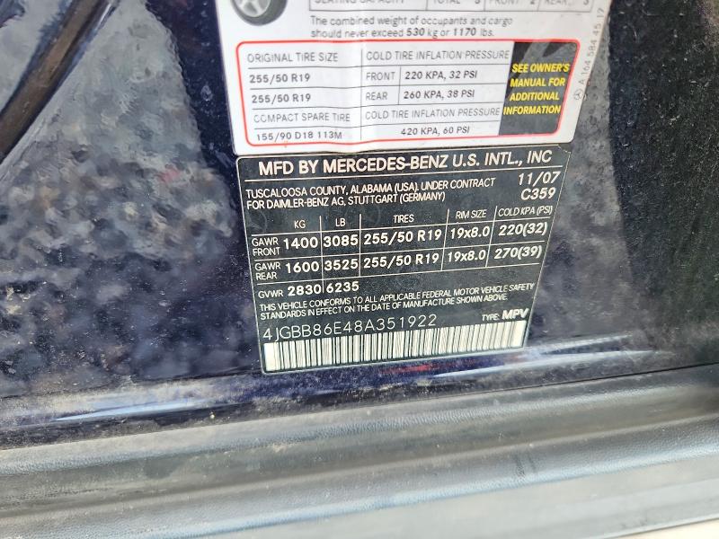2008 Mercedes-benz Ml მანქანა იყიდება აუქციონზე, vin: 4JGBB86E48A351922, აუქციონის ნომერი: 59834866