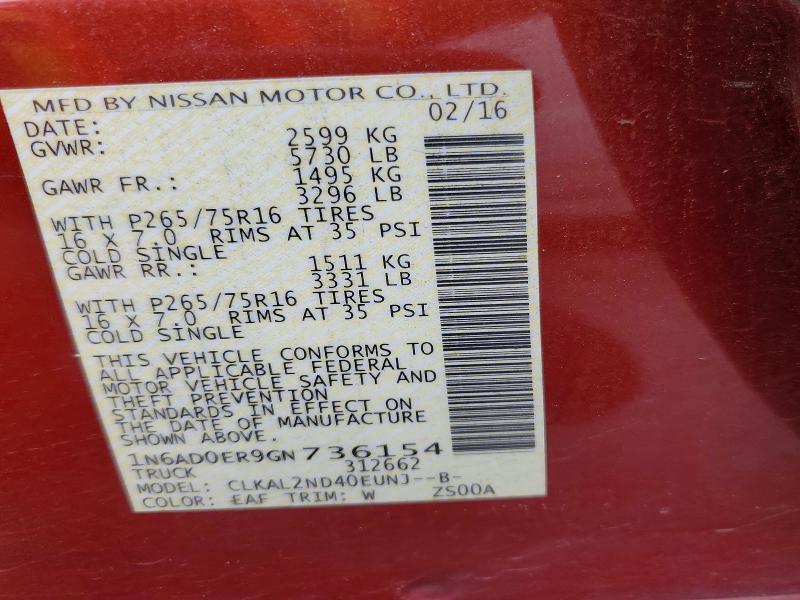Aukcja sprzedaży 2016 Nissan Frontier, vin: 1N6AD0ER9GN736154, numer aukcji: 60472716