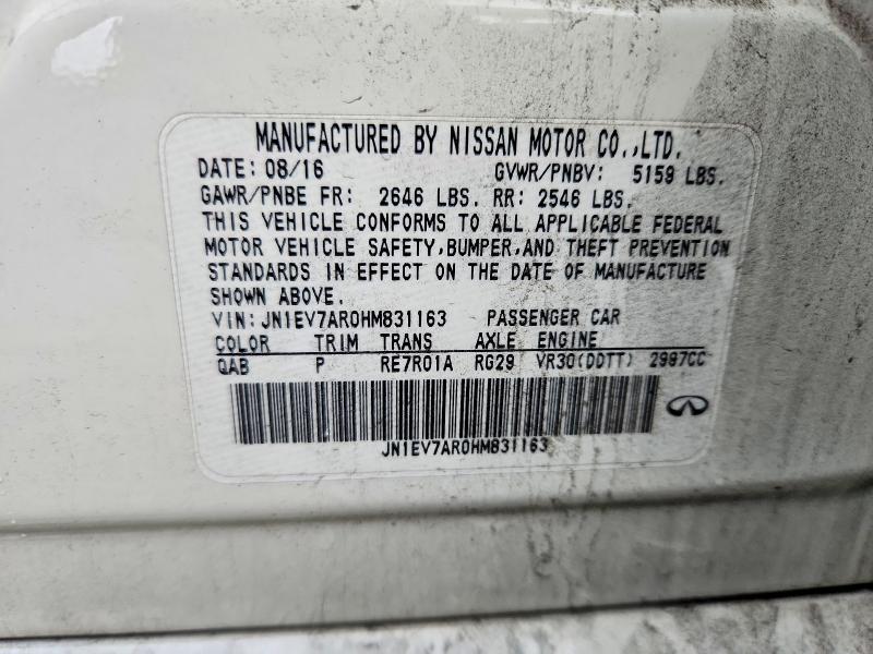Продаж на аукціоні авто 2017 Infiniti Q50, vin: JN1EV7AR0HM831163, номер лоту: 62815766