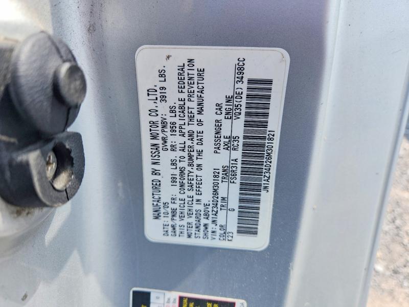 2006 Nissan 350z მანქანა იყიდება აუქციონზე, vin: JN1AZ34D26M301821, აუქციონის ნომერი: 61972006