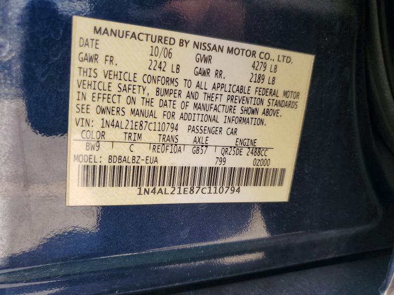 Продажа на аукционе авто 2007 Nissan Altima, vin: 1N4AL21E87C110794, номер лота: 61770816
