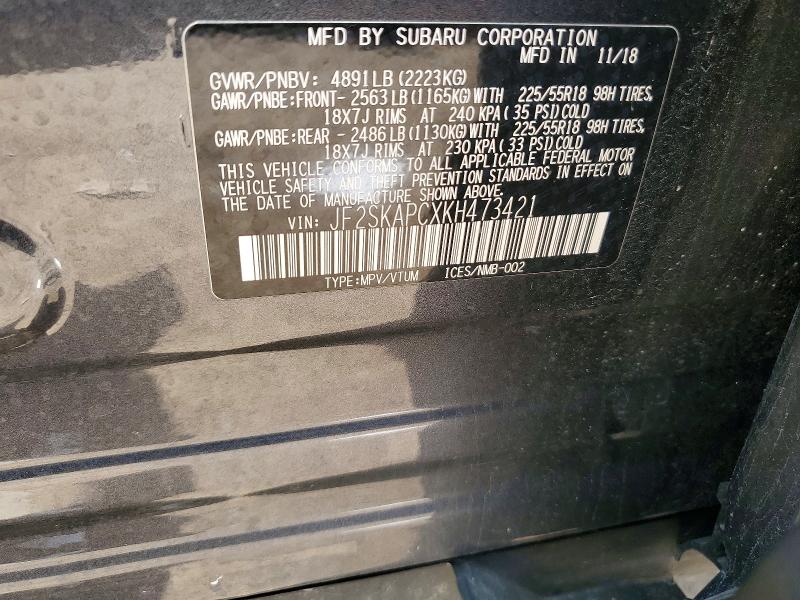 Продаж на аукціоні авто 2019 Subaru Forester, vin: JF2SKAPCXKH473421, номер лоту: 58520576