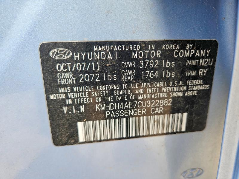 58777046 :رقم المزاد ، KMHDH4AE7CU322882 vin ، 2012 Hyundai Elantra مزاد بيع