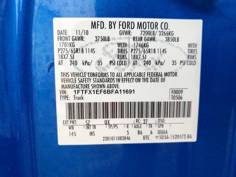 74516205 :رقم المزاد ، 1FTFX1EF6BFA11691 vin ، 2011 Ford F150 مزاد بيع