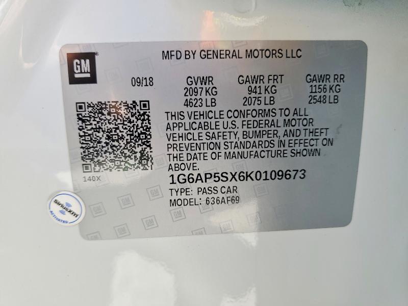 Aukcja sprzedaży 2019 Cadillac Cts, vin: 1G6AP5SX6K0109673, numer aukcji: 61174756
