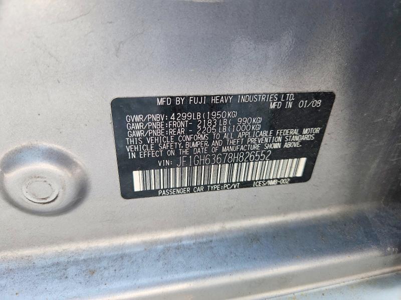 2008 Subaru Impreza მანქანა იყიდება აუქციონზე, vin: JF1GH63678H826552, აუქციონის ნომერი: 61930426