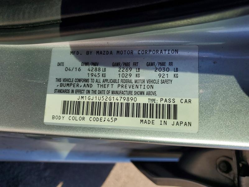 Aukcja sprzedaży 2016 Mazda 6, vin: JM1GJ1U52G1479890, numer aukcji: 62123756