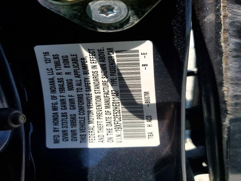 Aukcja sprzedaży 2017 Honda Civic, vin: 19XFC2E52HE011487, numer aukcji: 59642956