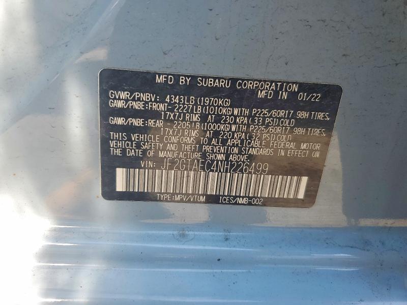 Продажа на аукционе авто 2022 Subaru Crosstrek, vin: JF2GTAEC4NH226499, номер лота: 62750346