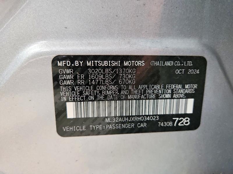 62935606 :رقم المزاد ، ML32AUHJXRH034023 vin ، 2024 Mitsubishi Mirage مزاد بيع