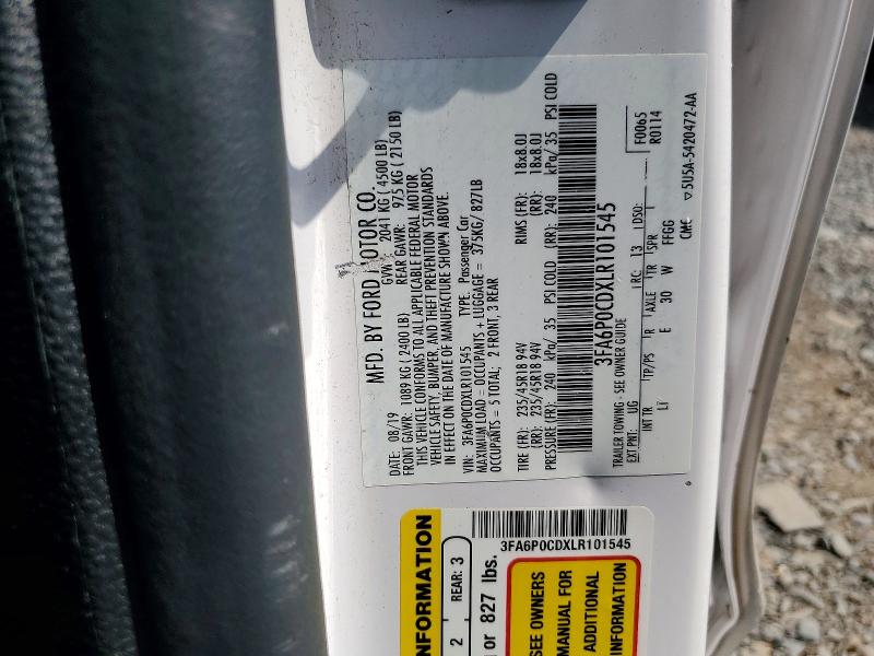 63177316 :رقم المزاد ، 3FA6P0CDXLR101545 vin ، 2020 Ford Fusion مزاد بيع