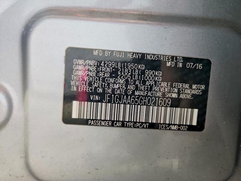 Aukcja sprzedaży 2016 Subaru Impreza, vin: JF1GJAA65GH021609, numer aukcji: 61713726