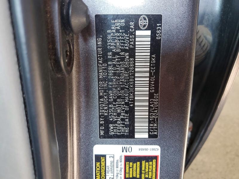 2011 Toyota Camry მანქანა იყიდება აუქციონზე, vin: 4T1BK3EK6BU126868, აუქციონის ნომერი: 61445106