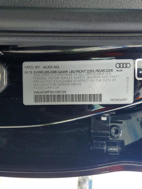 Продажа на аукционе авто 2016 Audi A3, vin: WAUA7GFF3G1095725, номер лота: 61321116