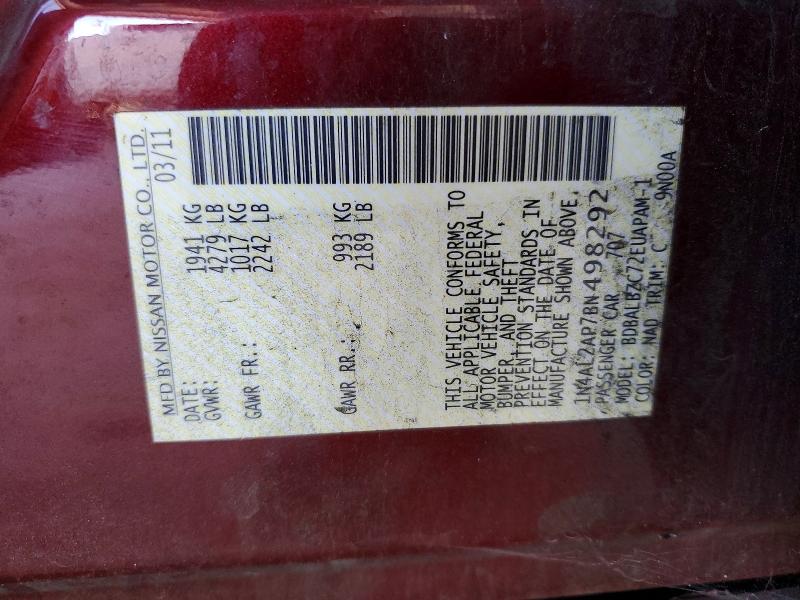 Продажа на аукционе авто 2011 Nissan Altima, vin: 1N4AL2AP7BN498292, номер лота: 62659746