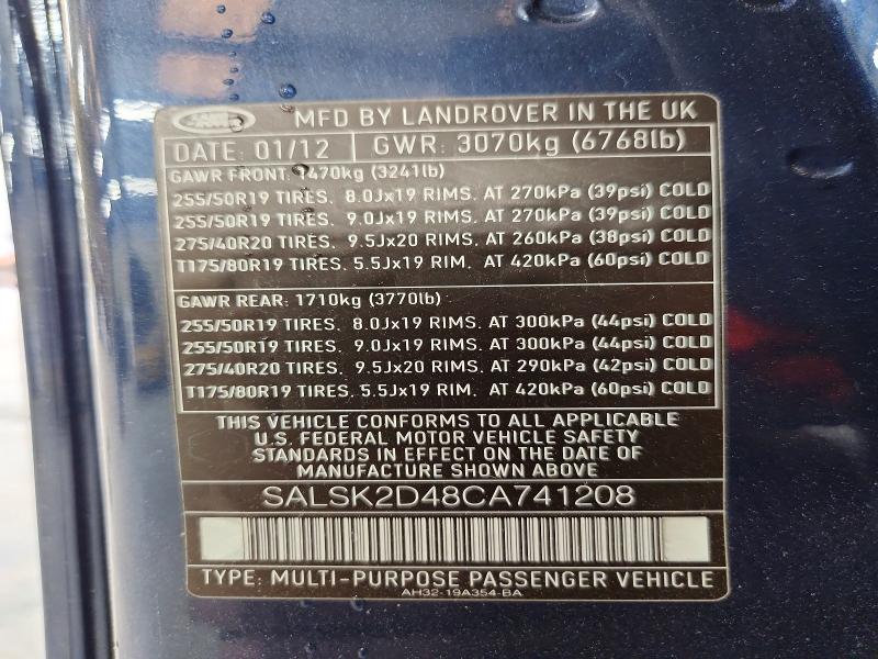 Продажа на аукционе авто 2012 Land Rover Range Rover Sport, vin: SALSK2D48CA741208, номер лота: 60029136