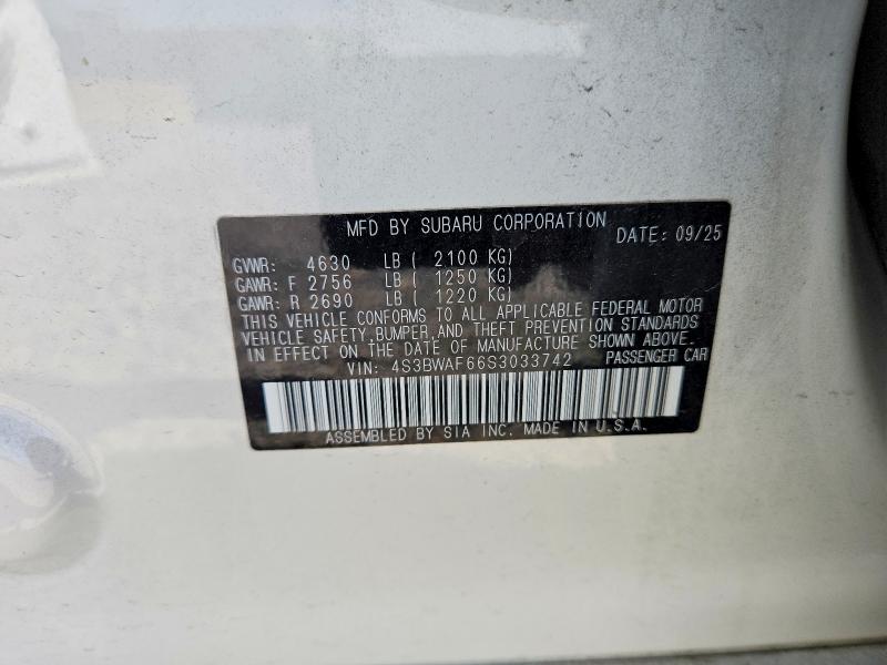 59734486 :رقم المزاد ، 4S3BWAF66S3033742 vin ، 2025 Subaru Legacy مزاد بيع