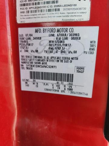 2004 Ford F150 მანქანა იყიდება აუქციონზე, vin: 1FTRX12W24NC53971, აუქციონის ნომერი: 62146936
