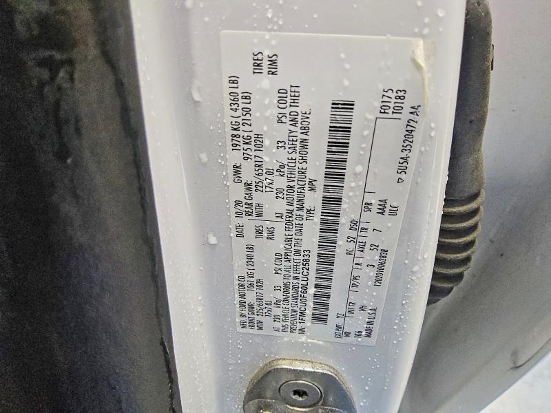 Продажа на аукционе авто 2020 Ford Escape, vin: 1FMCU0F60LUC25833, номер лота: 59742206