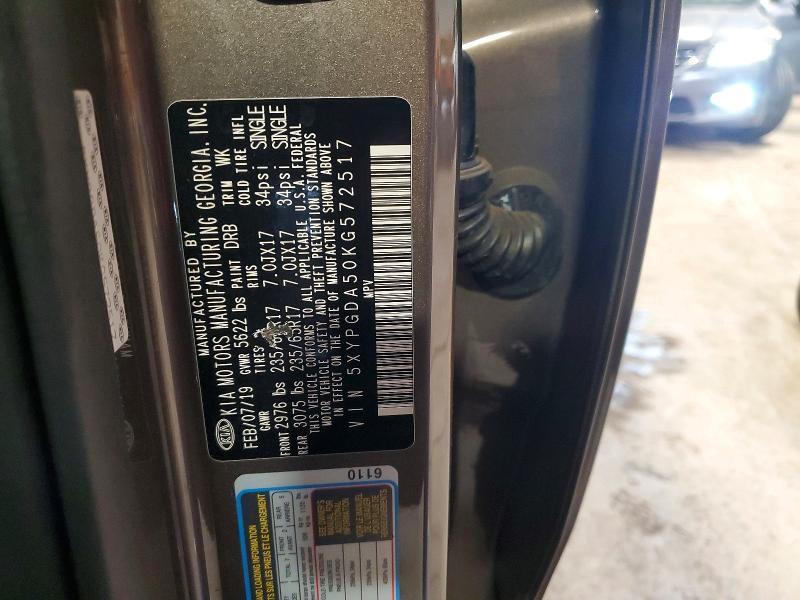 61971876 :رقم المزاد ، 5XYPGDA50KG572517 vin ، 2019 Kia Sorento مزاد بيع