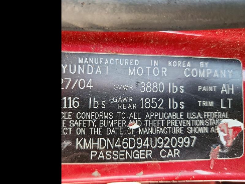 Aukcja sprzedaży 2004 Hyundai Elantra, vin: KMHDN46D94U920997, numer aukcji: 59851076