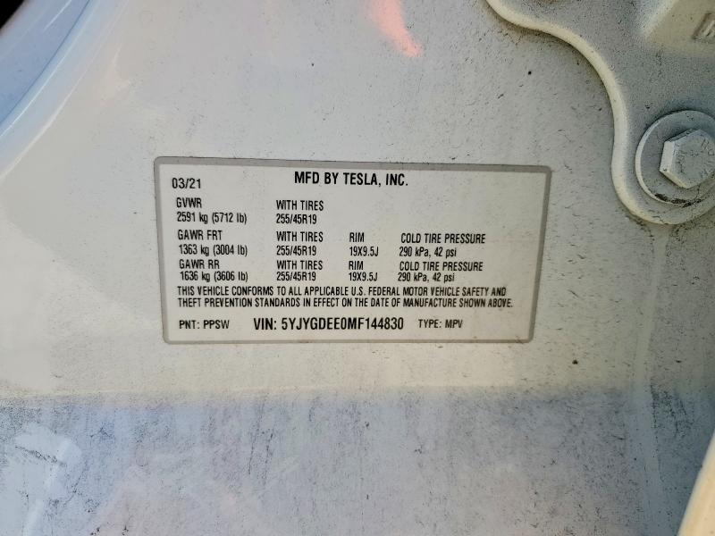 Aukcja sprzedaży 2021 Tesla Model Y, vin: 5YJYGDEE0MF144830, numer aukcji: 61749176