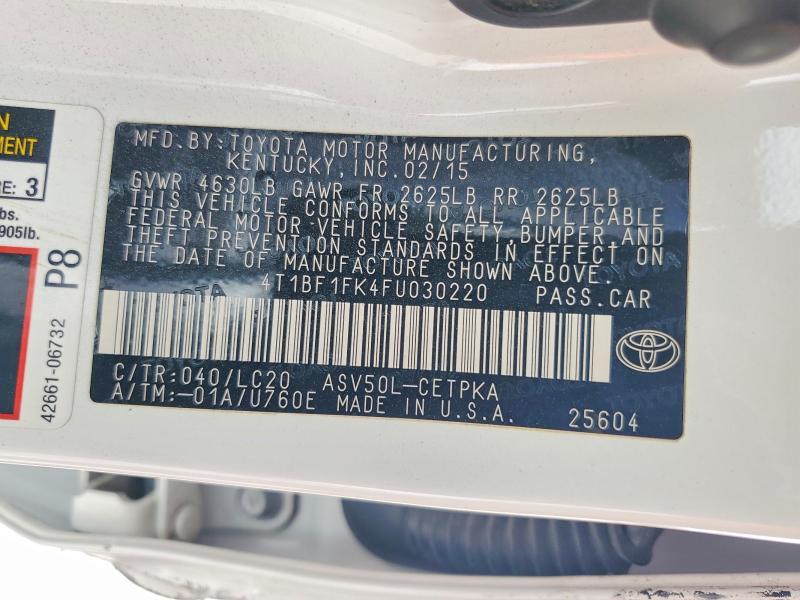 2015 Toyota Camry მანქანა იყიდება აუქციონზე, vin: 4T1BF1FK4FU030220, აუქციონის ნომერი: 60942646