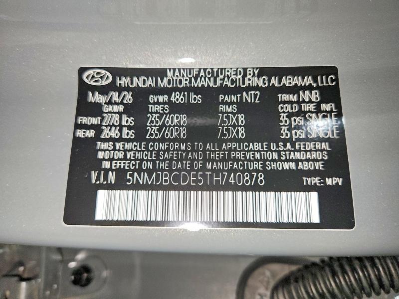 Aukcja sprzedaży 2026 Hyundai Tucson, vin: 5NMJBCDE5TH740878, numer aukcji: 60013446