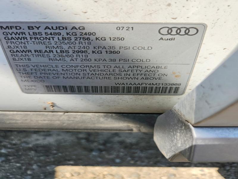 61980786 :رقم المزاد ، WA1AAAFY4M2133868 vin ، 2021 Audi Q5 مزاد بيع