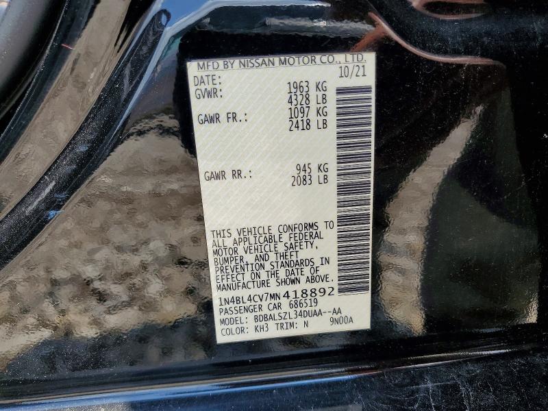 Продажа на аукционе авто 2021 Nissan Altima, vin: 1N4BL4CV7MN418892, номер лота: 59862256