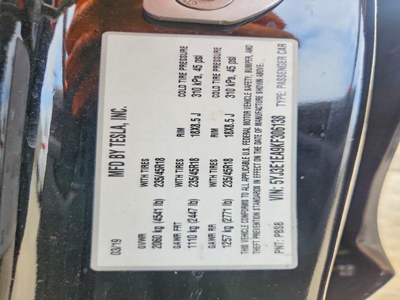 Aukcja sprzedaży 2019 Tesla Model 3, vin: 5YJ3E1EA9KF306138, numer aukcji: 60630366