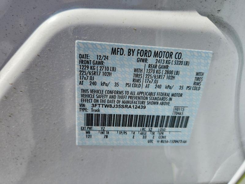 2025 Ford Maverick მანქანა იყიდება აუქციონზე, vin: 3FTTW8J35SRA12439, აუქციონის ნომერი: 60700766